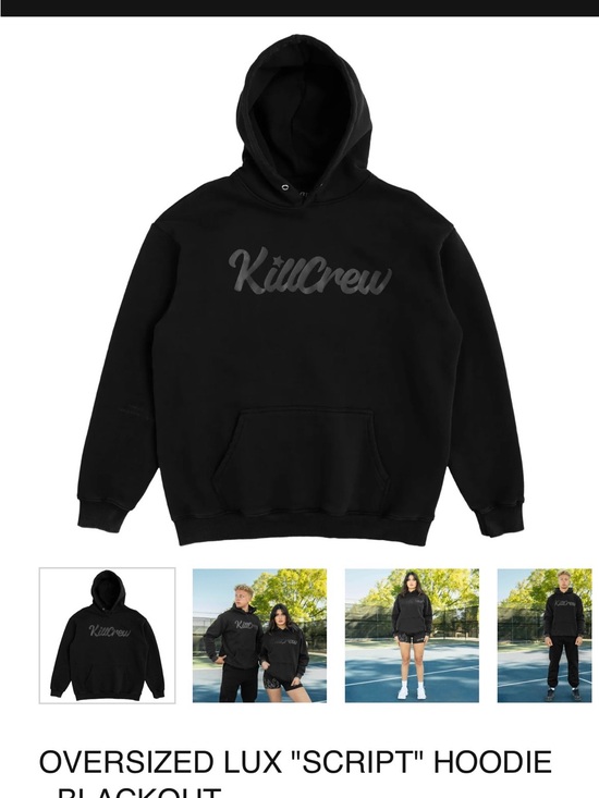 Kill Crew Tops - *FINAL PRICE* Kill Crew Oversized Lux "Script" Hoodie in Black
